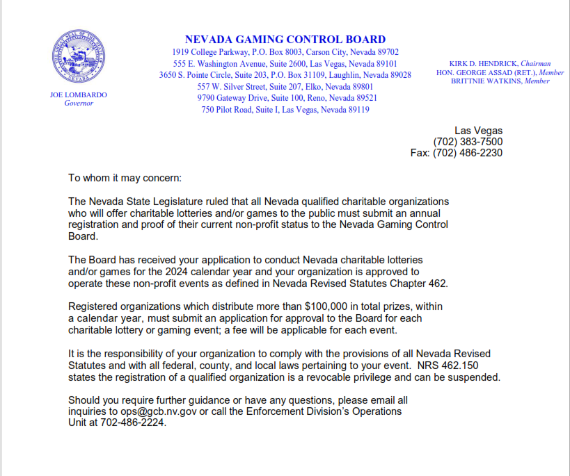 VFW NV Foundation Raffle License 2024